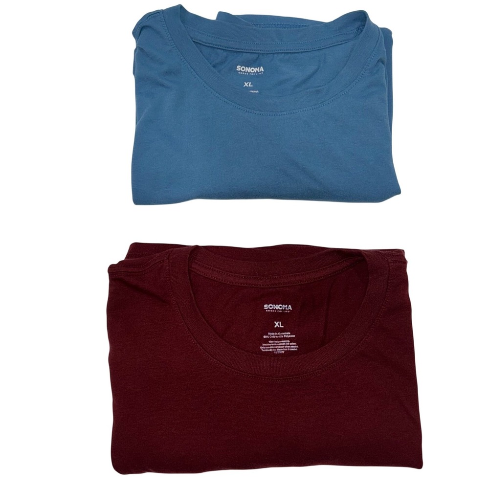 Sonoma Goods‎ For Life Mens XL T-Shirt Bundle Blue Burgundy Cotton Blend 2 Pack